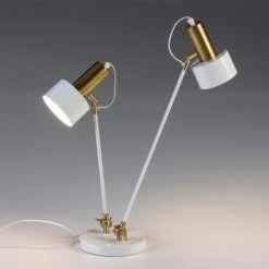Lampe De Table 2 Branches Métal Doré Et Pied Blanc Kevin 5 Lampe De Table 2 Branches Métal Doré Et Pied Blanc Kevin -Philips Boutique lampe de table 2 branches metal dore et pied blanc 8435471823865 575105