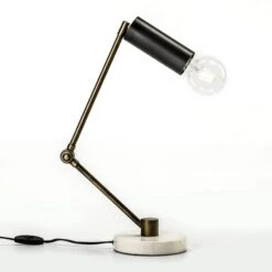 Lampe De Table Métal Noir Et Pied Métal Doré Xena