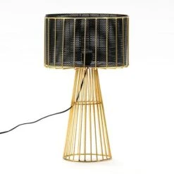 Lampe De Table Noir Et Pied Métal Doré Anissa H 53 Cm