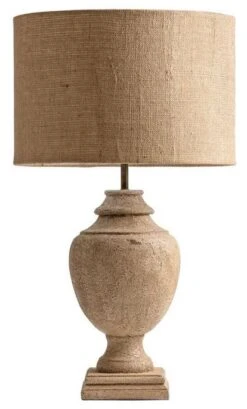 Lampe De Table Tissu Beige Et Pied Manguier Massif Clair Nillis