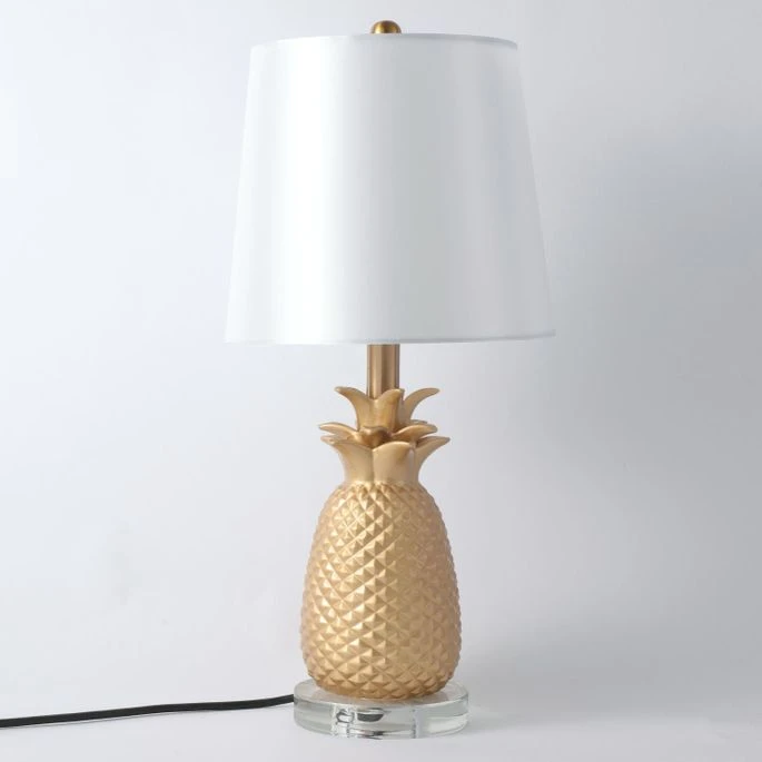 Lampe De Table Tissu Blanc Et Pied Ananas Doré Danas 3 Lampe De Table Tissu Blanc Et Pied Ananas Doré Danas