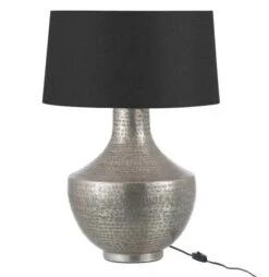 Lampe De Table Tissu Noir Et Métal Argenté Winno