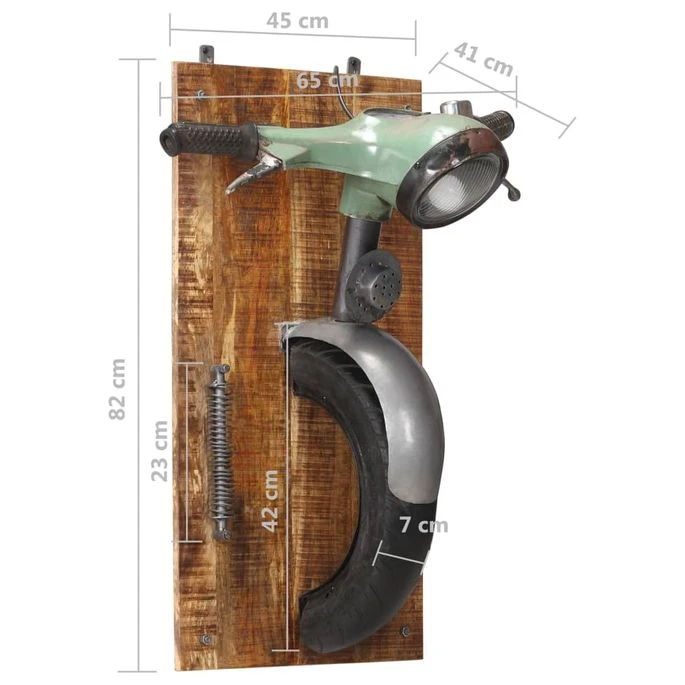 Lampe Murale En Forme De Scooter Fer Et Bois Massif De Manguier 8 Lampe Murale En Forme De Scooter Fer Et Bois Massif De Manguier – Image 6