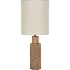 Lampe Santal - Céramique Et Lin - Rétro Années 70 - Cylindre - E27 - Ø25 Cm - Brun