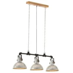 Lampe Suspendue Industrielle Fer Bois De Manguier Argenté E27