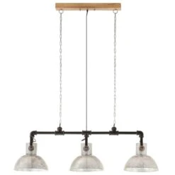 Lampe Suspendue Industrielle Fer Bois De Manguier Argenté E27 -Philips Boutique lampe suspendue industrielle fer bois de manguier argente e27 8720286070857 951593