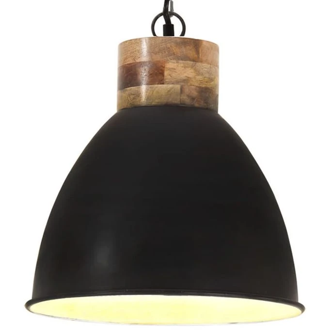 Lampe Suspendue Industrielle Noir Fer Et Bois Solide 46 Cm E27 3 Lampe Suspendue Industrielle Noir Fer Et Bois Solide 46 Cm E27