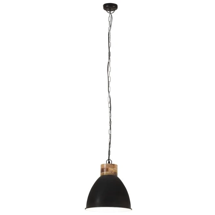 Lampe Suspendue Industrielle Noir Fer Et Bois Solide 46 Cm E27 5 Lampe Suspendue Industrielle Noir Fer Et Bois Solide 46 Cm E27 – Image 3