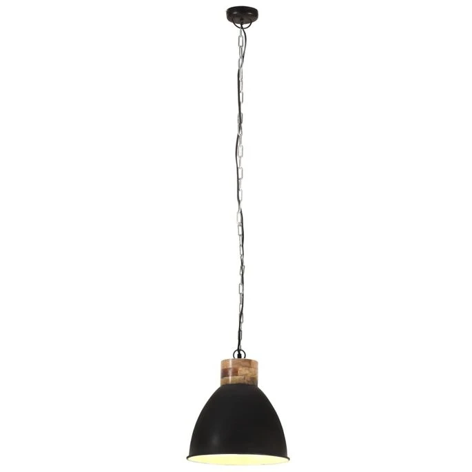 Lampe Suspendue Industrielle Noir Fer Et Bois Solide 46 Cm E27 6 Lampe Suspendue Industrielle Noir Fer Et Bois Solide 46 Cm E27 – Image 4
