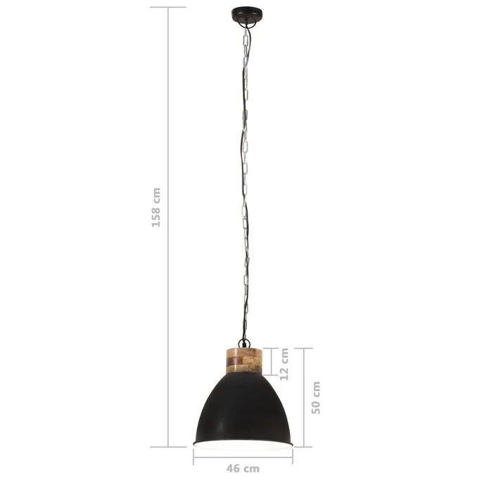 Lampe Suspendue Industrielle Noir Fer Et Bois Solide 46 Cm E27 11 Lampe Suspendue Industrielle Noir Fer Et Bois Solide 46 Cm E27 – Image 9