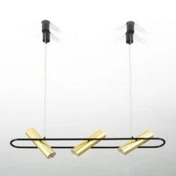 Lampe Suspension Métal Noir Et Doré Egaly L 90 X H 200 X P 10 Cm