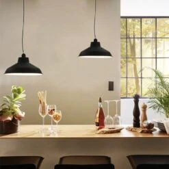 Lampes Suspendues 2 Pcs Noir Rond E27