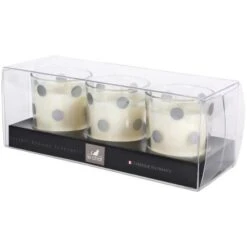 LE CHAT Coffret De 3 Bougies Parfumées - 19,5x7,5 Cm - Décors Pois Argent