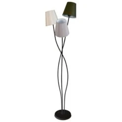 LILLE Lampadaire En Acier - Abat-jour Tambour Tissu Multi Couleur - 35 X 35 X H180 Cm - Noir - E27