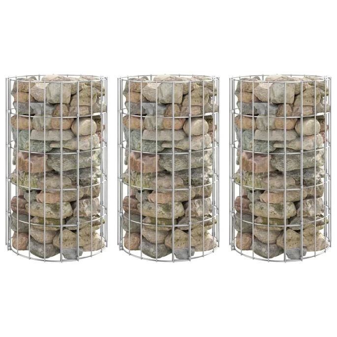 Lit Surélevé à Gabion Circulaire 3 Pcs Acier Galvanisé Ø30x50cm 3 Lit Surélevé à Gabion Circulaire 3 Pcs Acier Galvanisé Ø30x50cm