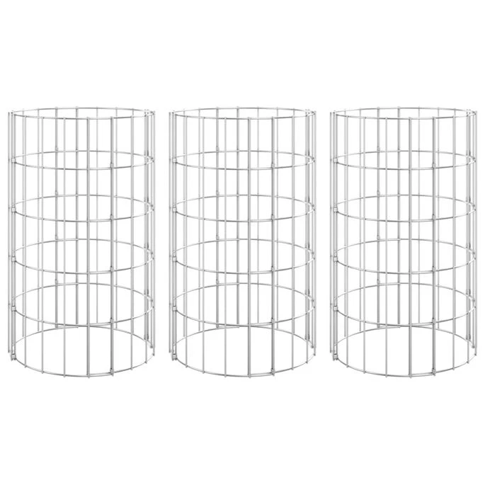 Lit Surélevé à Gabion Circulaire 3 Pcs Acier Galvanisé Ø30x50cm 4 Lit Surélevé à Gabion Circulaire 3 Pcs Acier Galvanisé Ø30x50cm – Image 2