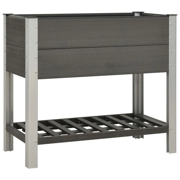 Lit Surélevé De Jardin Avec étagère 100x50x90 Cm WPC Gris 3 Lit Surélevé De Jardin Avec étagère 100x50x90 Cm WPC Gris