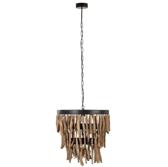 Lustre Métal Noir Et Bois Massif Foncé Cintee 3 Lustre Métal Noir Et Bois Massif Foncé Cintee