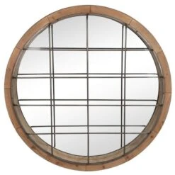 Miroir Mural Rond Bois Massif Foncé Et Métal Noir Corali