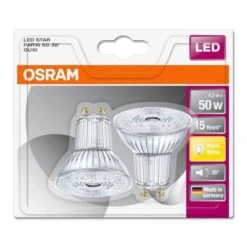 OSRAM Lot De 2 Ampoules Spots LED PAR16 GU10 4,3 W équivalent A 50 W Blanc Chaud -Philips Boutique osram lot de 2 ampoules spots led par16 gu10 4 3 w equivalent a 50 w blanc chaud 4052899388130 514497
