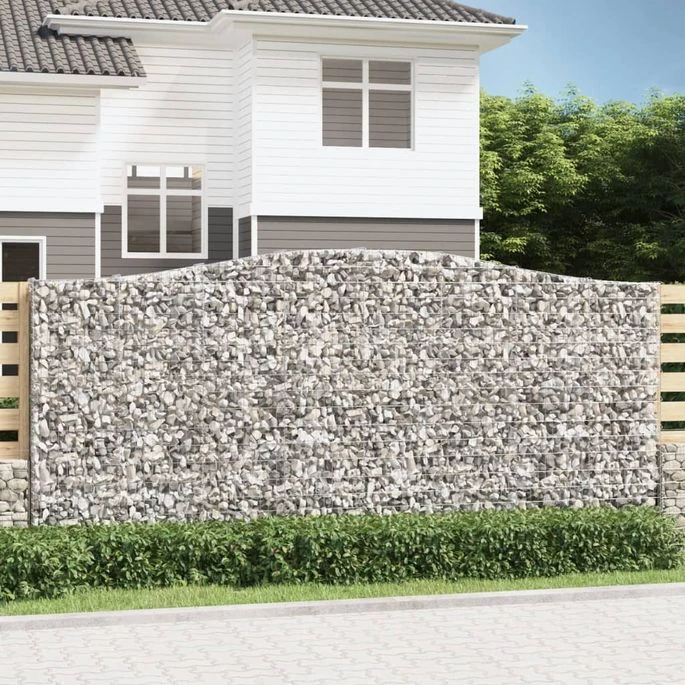 Paniers à Gabions Arqués 3 Pcs 400x30x180/200 Cm Fer Galvanisé 3 Paniers à Gabions Arqués 3 Pcs 400x30x180/200 Cm Fer Galvanisé