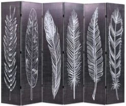 Paravent Décoratif Imprimé 6 Volets Bois Et Tissu Noir Et Blanc Kokko