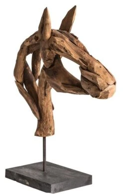 Petite Sculpture Cheval Bois Naturel Antique Chaher