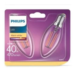 PHILIPS Ampoule LED - Flamme Filament - E14 - 4,3-40 W - Blanc Chaud
