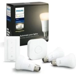 PHILIPS HUE Kit De Démarrage White 3 Ampoules Avec Pont De Connexion Et Télécommande Variateur - 10 W - E27