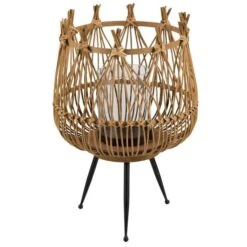 Photophore Bambou Foncé Et Métal Noir Nayra H 48 Cm