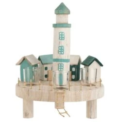 Devant 53 Photophore Bois Blanc Et Bleu Azura