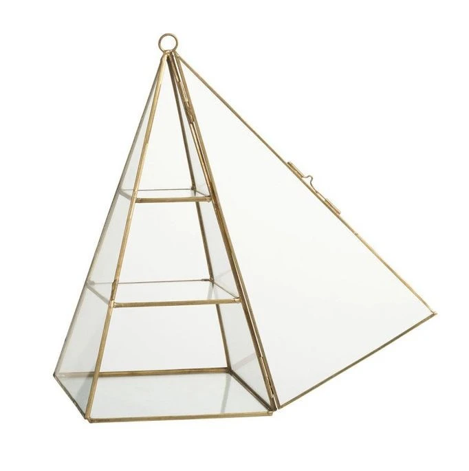 Photophore Pyramide Verre Et Métal Doré Narsh 4 Photophore Pyramide Verre Et Métal Doré Narsh – Image 2