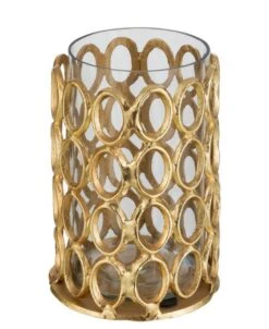 Photophore Rond Avec Cercle Aluminium Doré Moyen Lira D 15 Cm