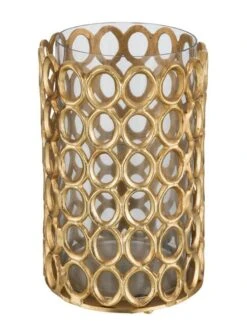 Photophore Rond Avec Cercles Aluminium Doré Igo D 20 Cm