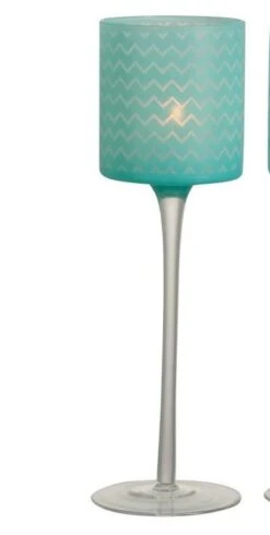 Photophore Sur Pied Verre Bleu Azura H 30 Cm