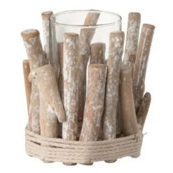 Devant 41 Photophore Verre Et Pin Massif Blanc Délavé Azura H 17 Cm