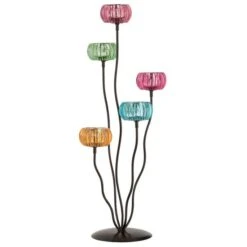 Photophore Verre Multicolore Pied Métal Noir Veeda