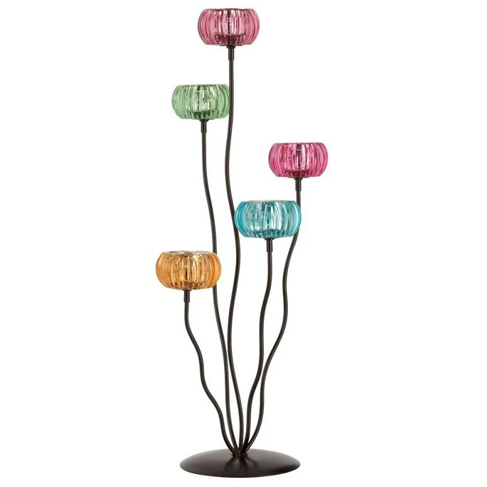 Photophore Verre Multicolore Pied Métal Noir Veeda 3 Photophore Verre Multicolore Pied Métal Noir Veeda