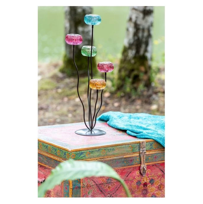 Photophore Verre Multicolore Pied Métal Noir Veeda 4 Photophore Verre Multicolore Pied Métal Noir Veeda – Image 2