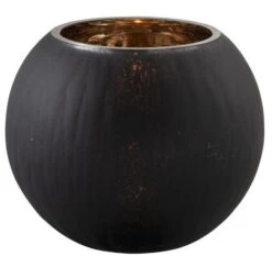 Photophore Verre Noir Mat Craquelé Et Doré Ysarg