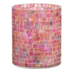 Photophore Verre Rose à Mosaïque Veeda H 15 Cm