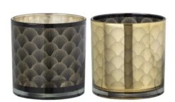 Photophores Verre Noir Et Doré Ysarg - Lot De 2