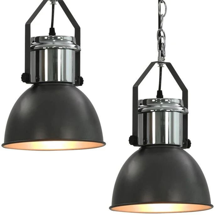 Plafonniers 2 Pcs Gris Rond E27 4 Plafonniers 2 Pcs Gris Rond E27 – Image 2