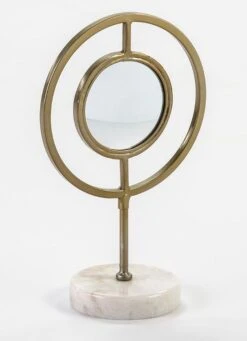Sculpture Miroir, Métal Doré Et Marbre Blanc Booly H 36 Cm