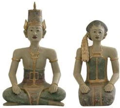 Sculpture Paire Acacia Massif Vert Décapé Vanessa