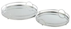 Set De 2 Plateaux Rond Miroir Métal Argent D 46/D 40 Cm