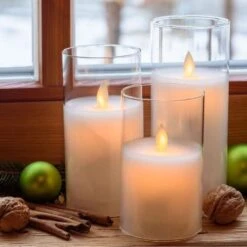 Set De 3 Bougies En Cire, Verre LED Flamme En Mouvement - H 12,5 Et 17,5 Cm Et D 7,5 Cm -Philips Boutique set de 3 bougies en cire verre led flamme en mouvement h 12 5 et 17 5 cm et d 7 5 cm 8024199044777 536252