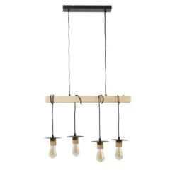 Suspension 4 Lampes - Abat-jour Disque - Métal Noir Et Bois - NEW DETROIT -Philips Boutique suspension 4 lampes abat jour disque metal noir et bois new detroit 781058