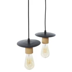 Suspension 4 Lampes - Abat-jour Disque - Métal Noir Et Bois - NEW DETROIT -Philips Boutique suspension 4 lampes abat jour disque metal noir et bois new detroit 781059