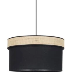 Suspension Amman - Coton Et Raphia - Cylindre - E27 - Ø38 Cm - Noir Et Raphia